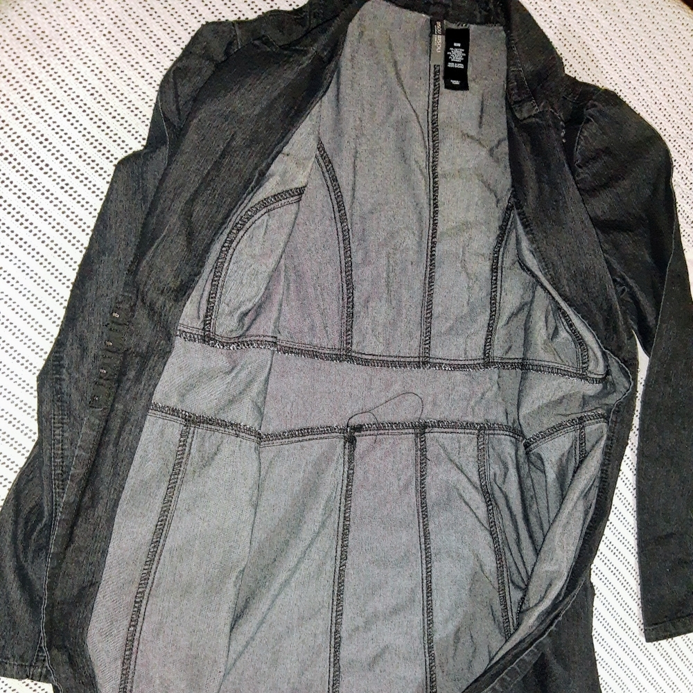 Medium Dark Denim Long Fitted Jacket - image 8